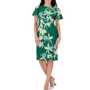 Liz Claiborne Green Floral Knee Length Dress Stretch Size 24W